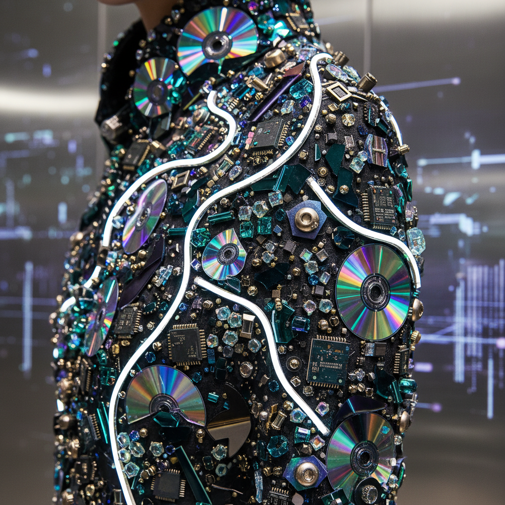 Крупный план невероятной вышивки Schiaparelli с использованием необычных материалов