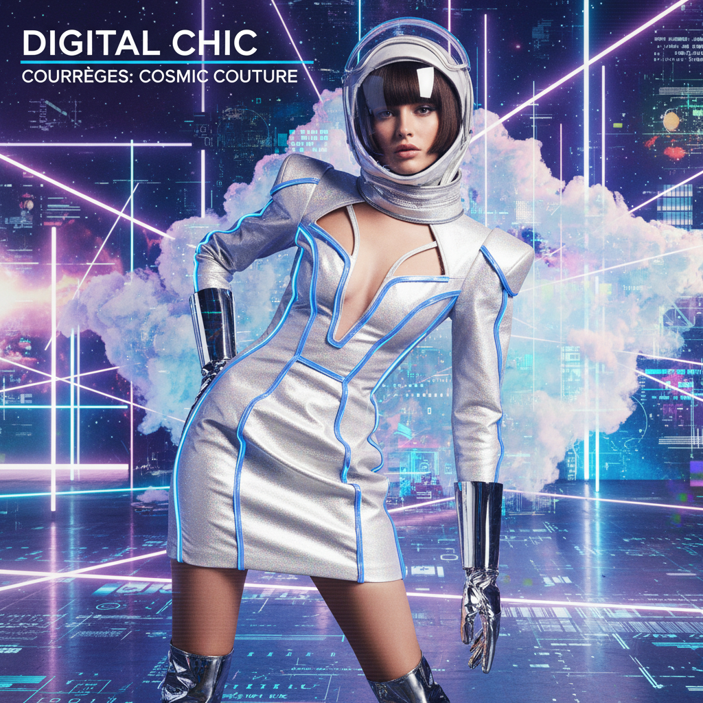 Модель в платье Courrèges, вдохновленном скафандром