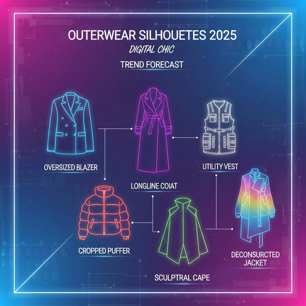 Схема с основными силуэтами верхней одежды 2025