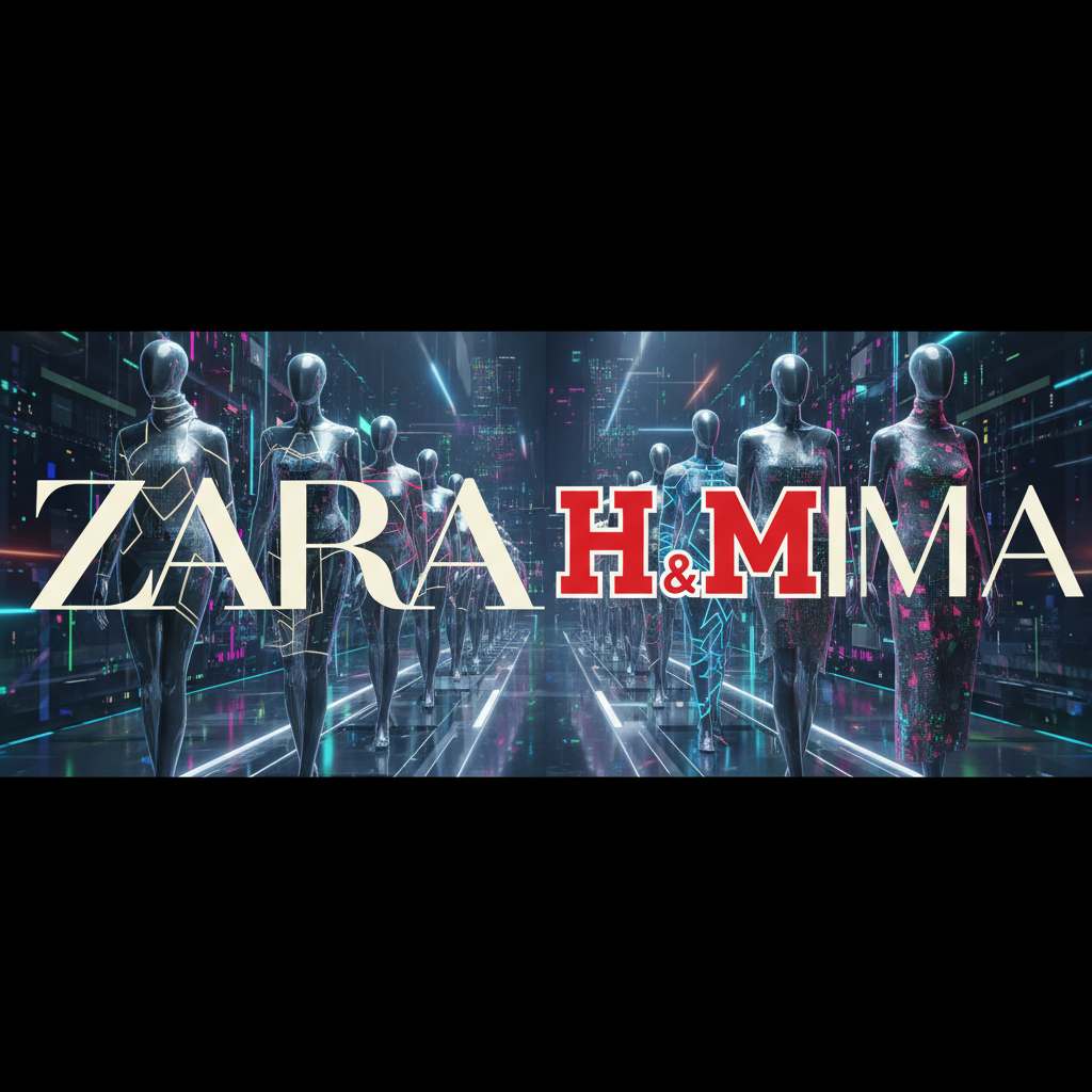 Визуализация эволюции логотипов Zara и H&M на фоне подиумных трендов