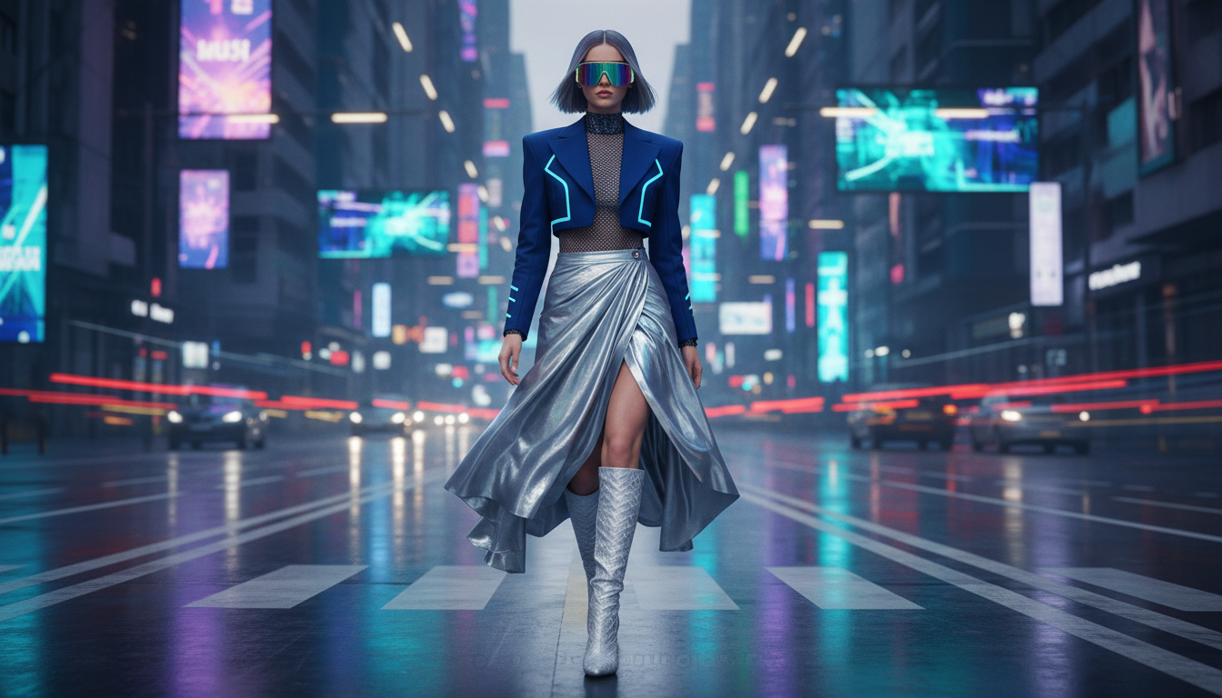 Девушка в асимметричной юбке миди, красиво драпирующейся на ходу.