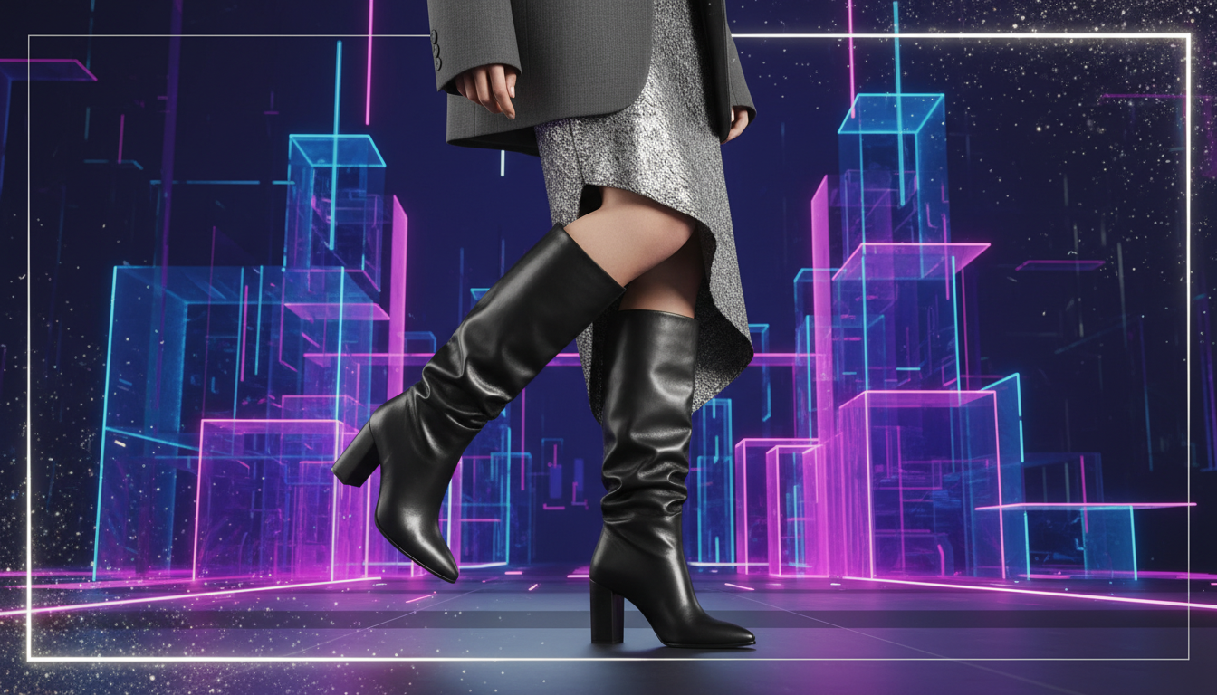 Стильные высокие сапоги-трубы из гладкой черной кожи.