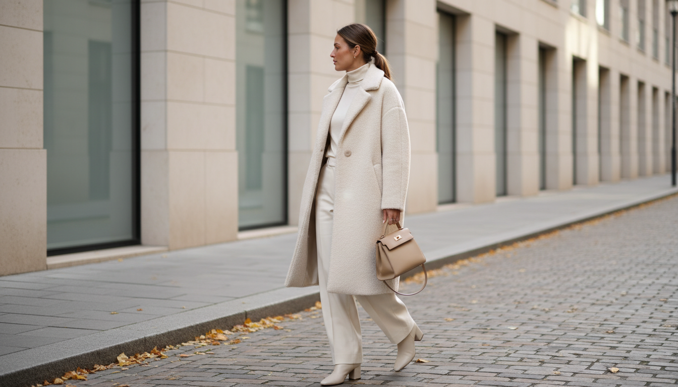 Пальто из крупного букле кремового цвета