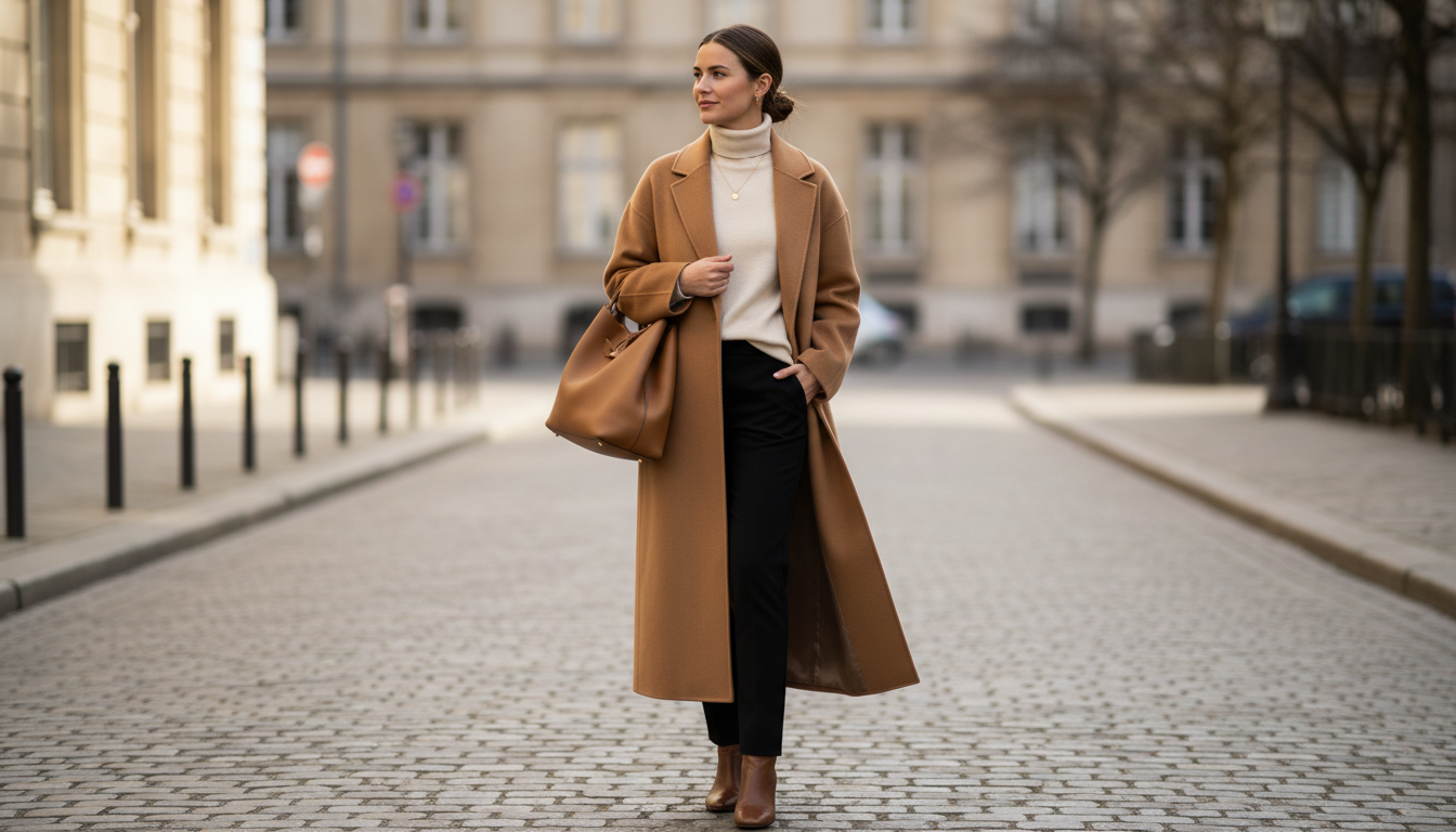 Длинное шерстяное пальто оверсайз прямого кроя в цвете 'кэмел'