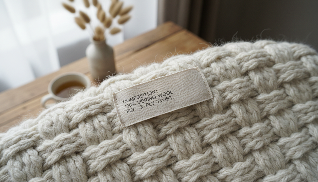 Пример этикетки на вязаном изделии с указанием состава и скрутки