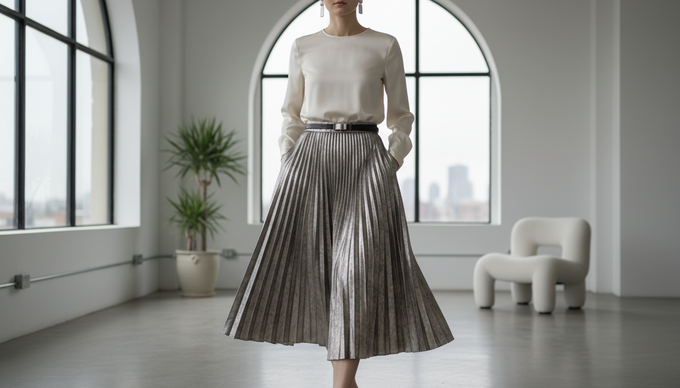Юбка плиссе из металлизированной ткани цвета состаренного серебра