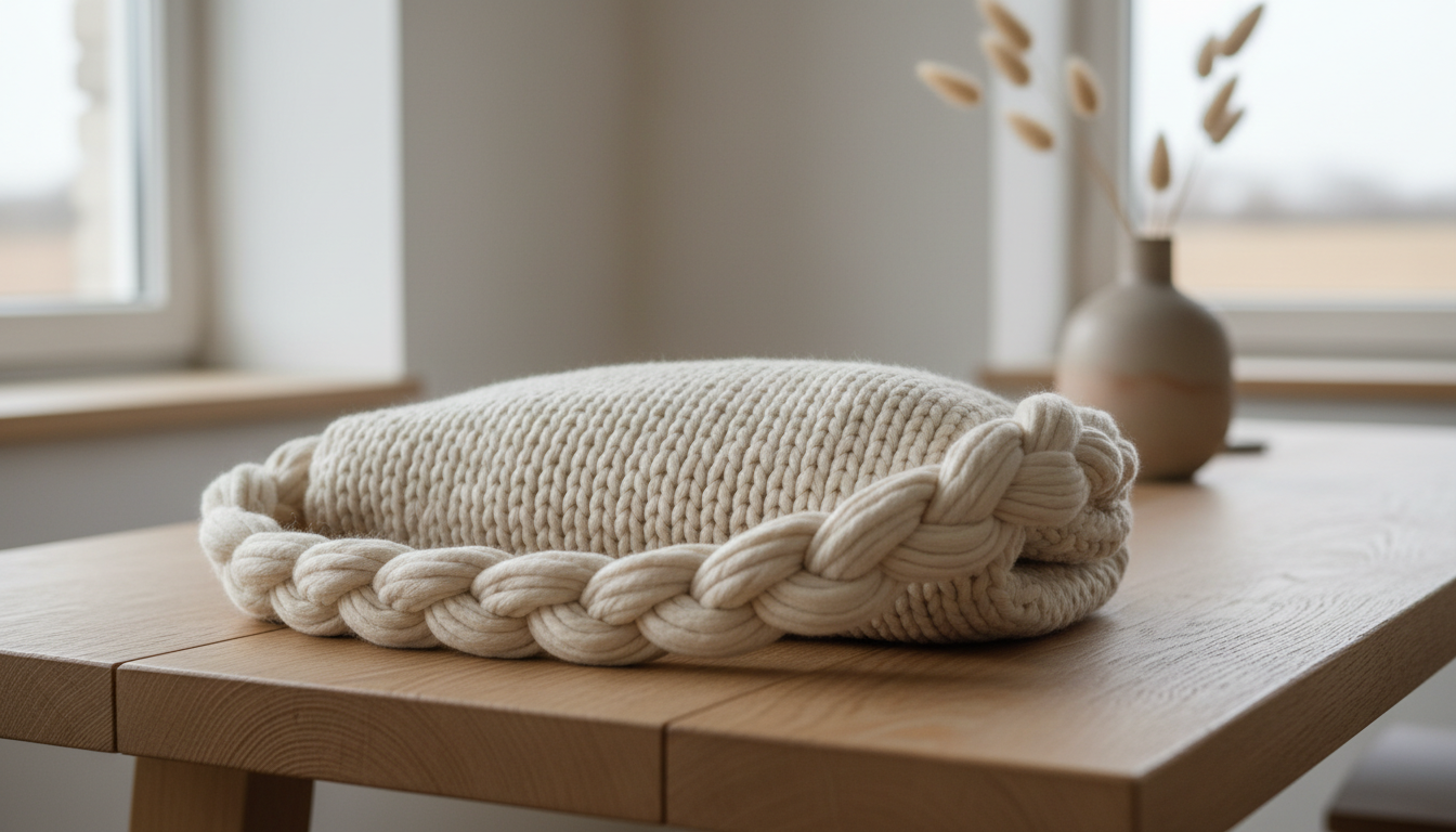 Крупный план вязаной сумки-мешка из толстой пряжи