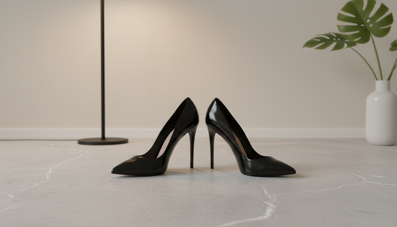 Острые черные туфли-лодочки на высоком каблуке