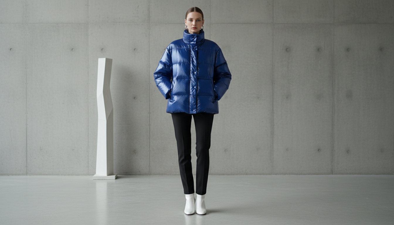 Яркий синий глянцевый пуховик оверсайз