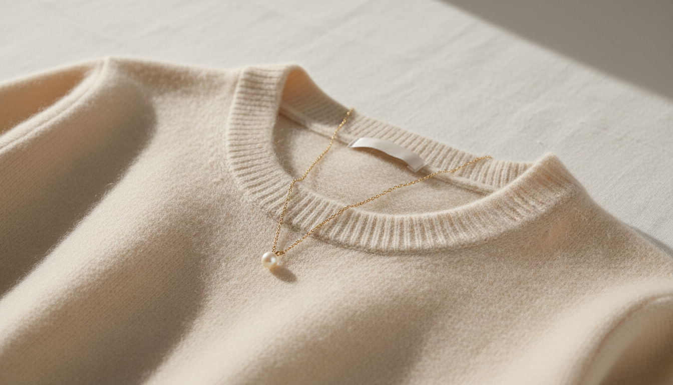 Крупный план кашемирового свитера цвета слоновой кости.