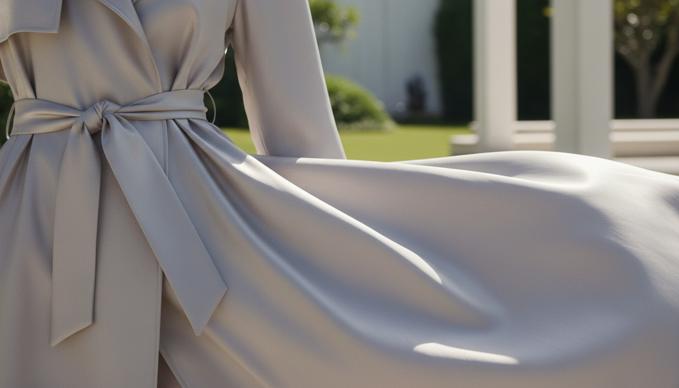 Крупный план на ткань с матовым металлическим блеском, используемую для летнего плаща.