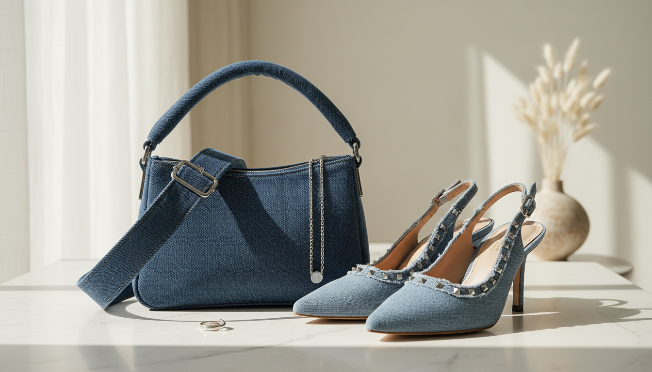 Деним-аксессуары: сумка-багет и туфли