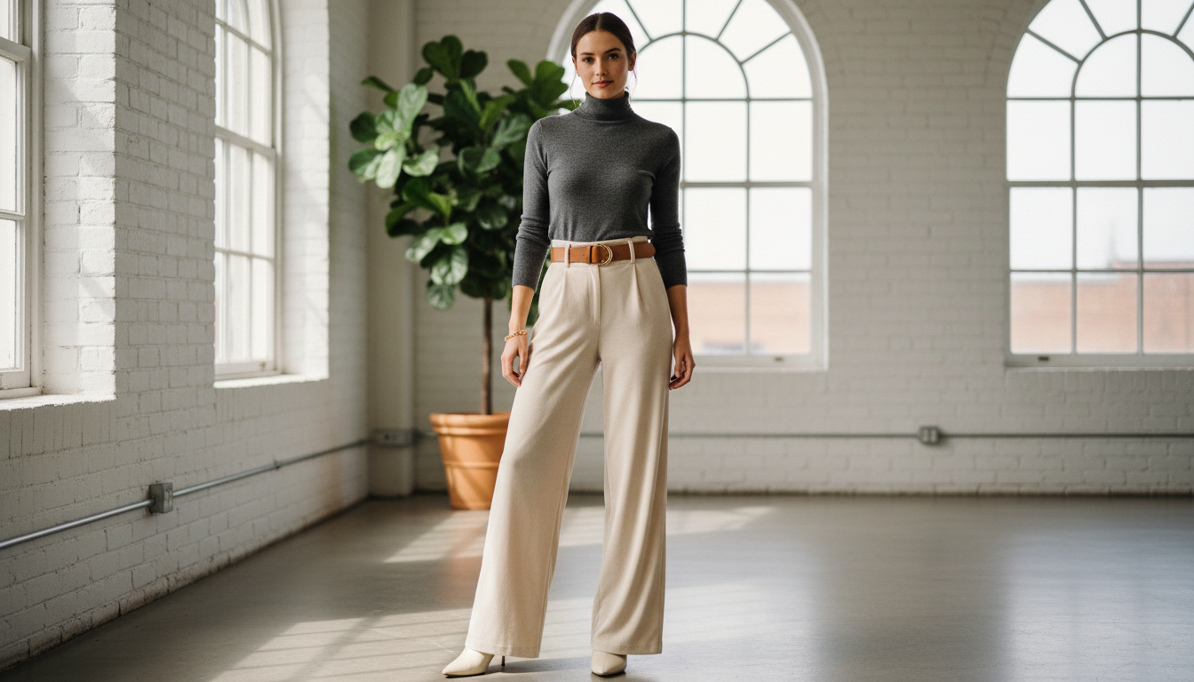 Вельветовые брюки палаццо и тонкий трикотаж