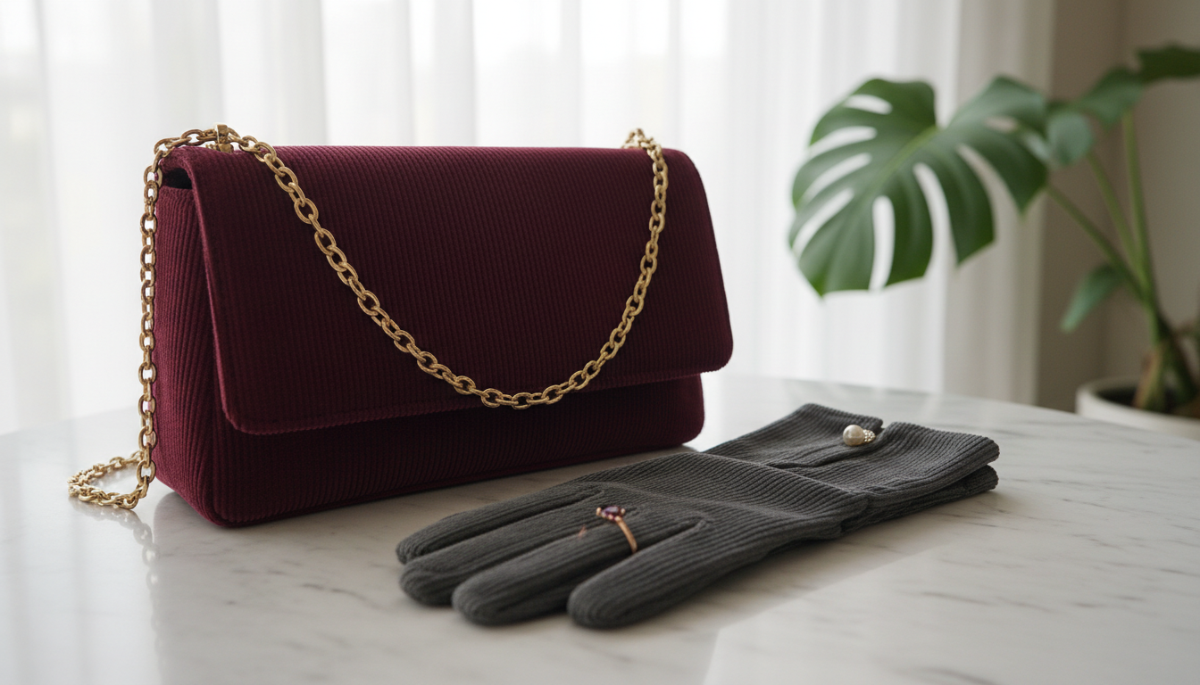 Аксессуары из вельвета: сумка-багет и перчатки