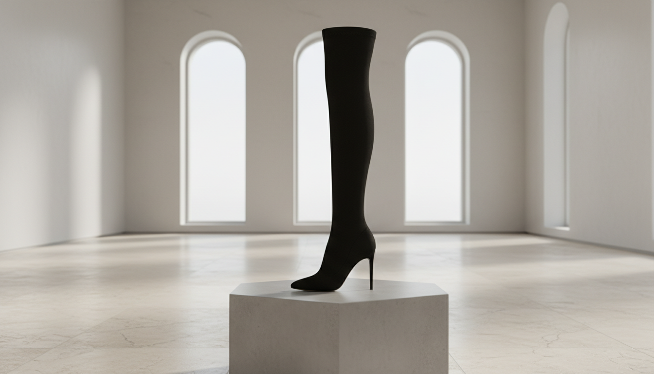 Черные замшевые сапоги-чулки на тонком каблуке