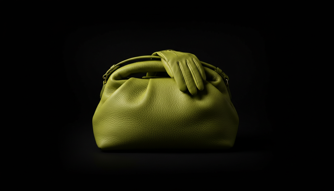 Крупный план сумки или перчаток насыщенного лаймового цвета на черном фоне