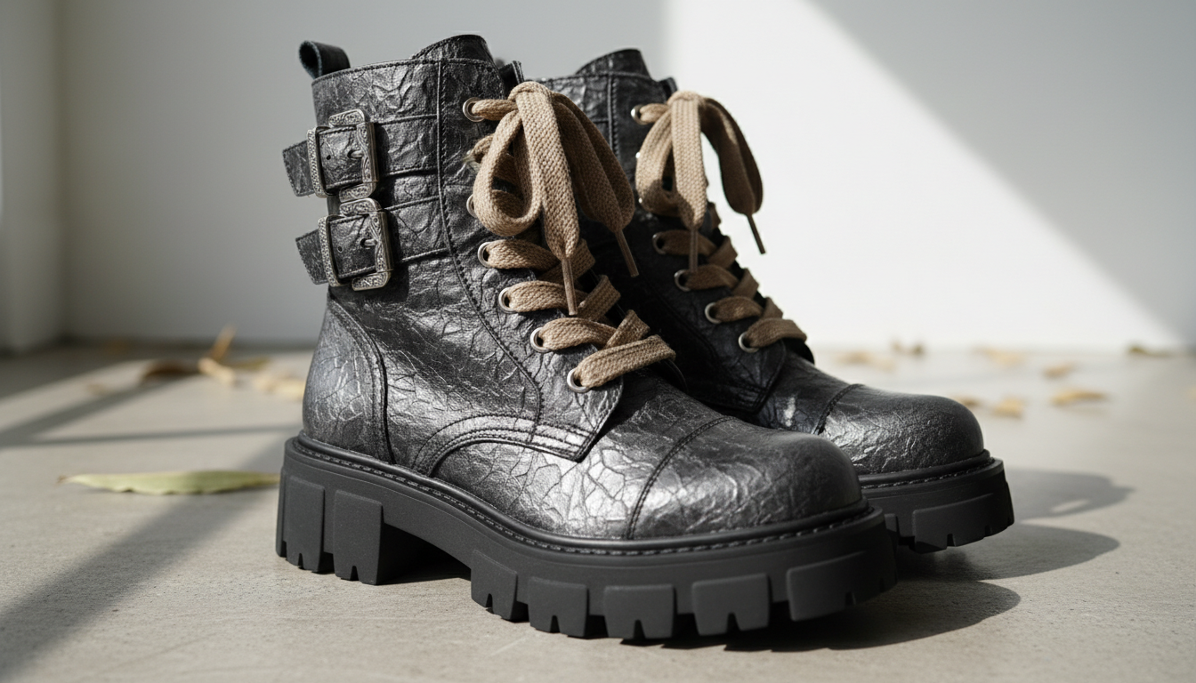 Крупный план массивных ботинок с интересной фактурой