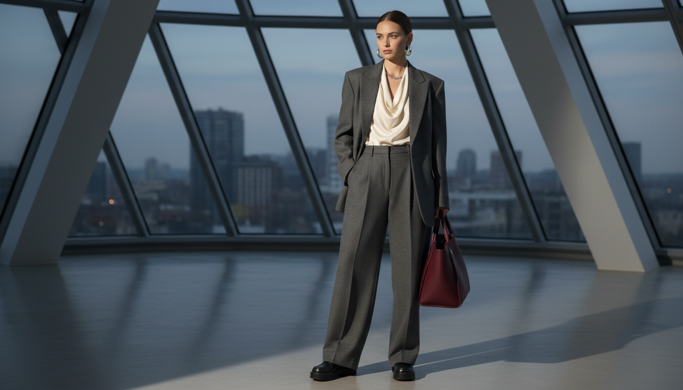 Стилизованный образ с широкими брюками и объемным жакетом в стиле Visual Value