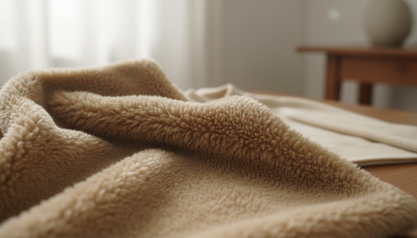 Крупный план на фактуру бежевой эко-шубы Teddy Bear