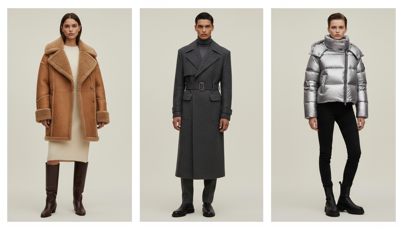 Коллаж из трех видов модной верхней одежды Зимы 2025/2026