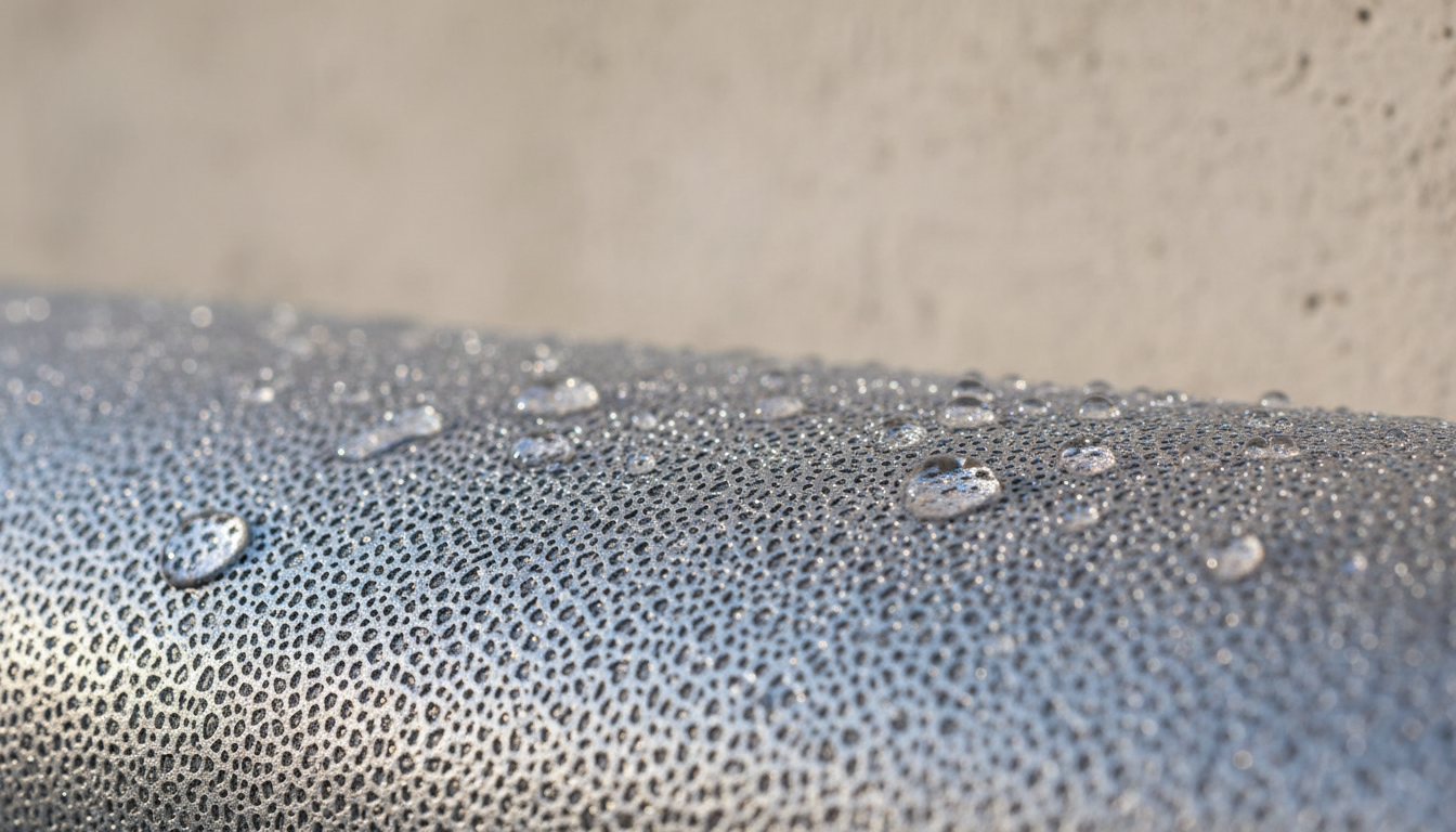 Крупный план технологичной мембранной ткани с видимой микропористой структурой.