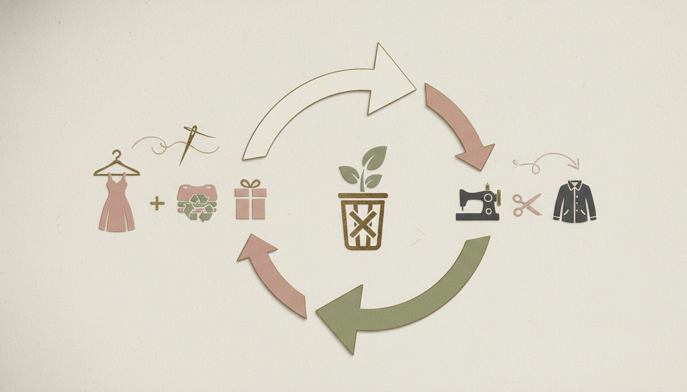 Схема, демонстрирующая сокращение отходов при продлении срока службы одежды
