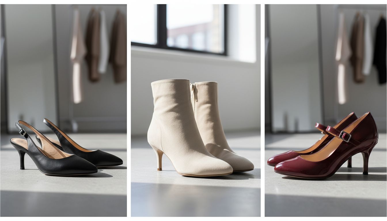 Коллаж из разных моделей Kitten Heels: слингбэки, ботильоны, Мэри-Джейн.