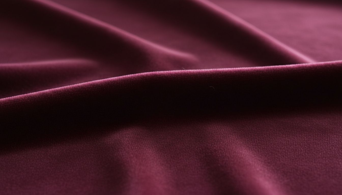 Крупный план велюровой ткани в цвете винной ягоды, демонстрирующий мягкость ворса и способность ткани ловить и отражать свет.