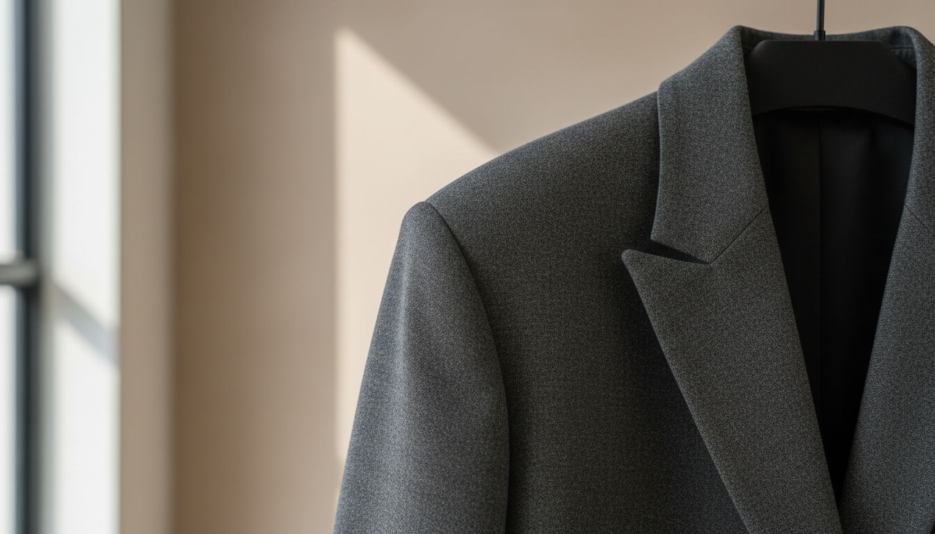 Крупный план плечевого шва оверсайз блейзера, демонстрирующий жесткость и острый угол.