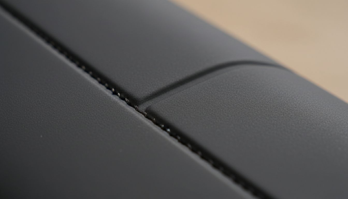 Детальный снимок текстуры термоформованного неопрена - матовая, гладкая поверхность с четко очерченным швом.