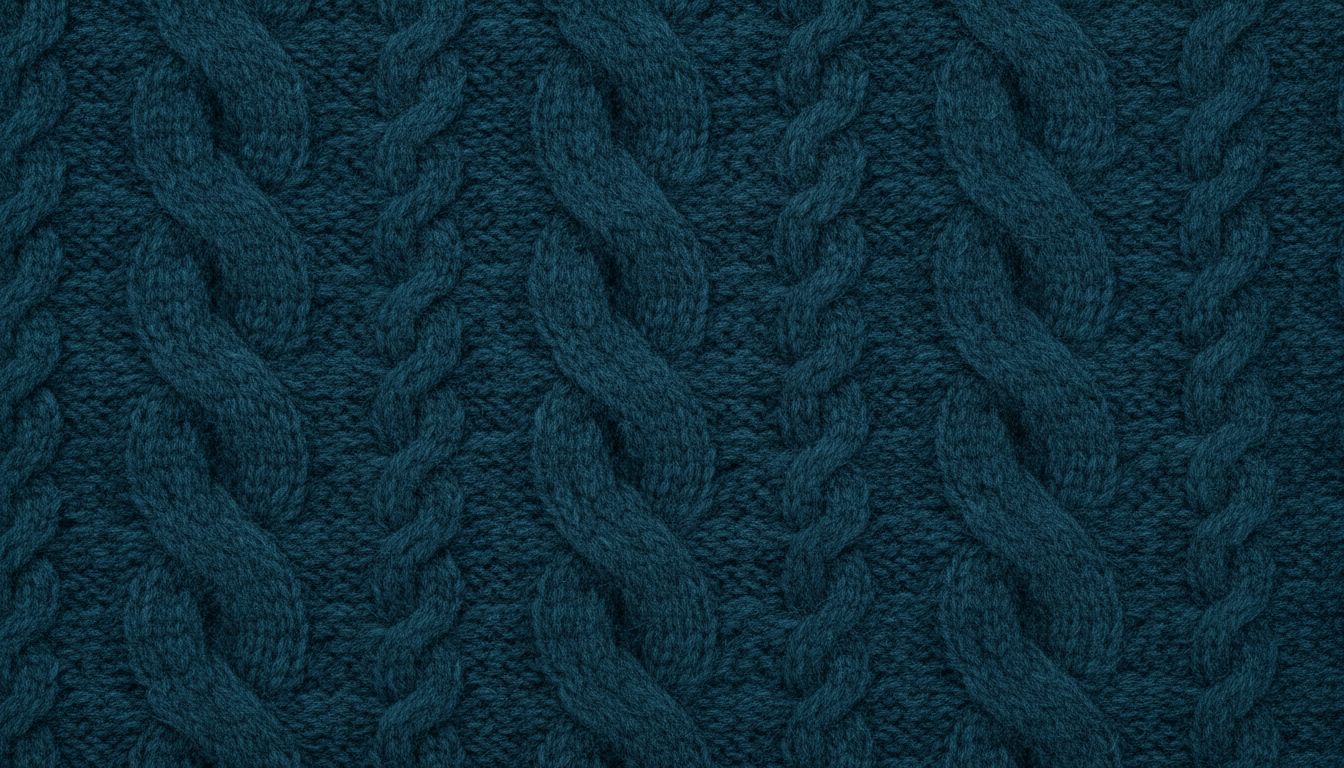 Крупный план текстуры кашемировой вязки в оттенке петрольного синего.